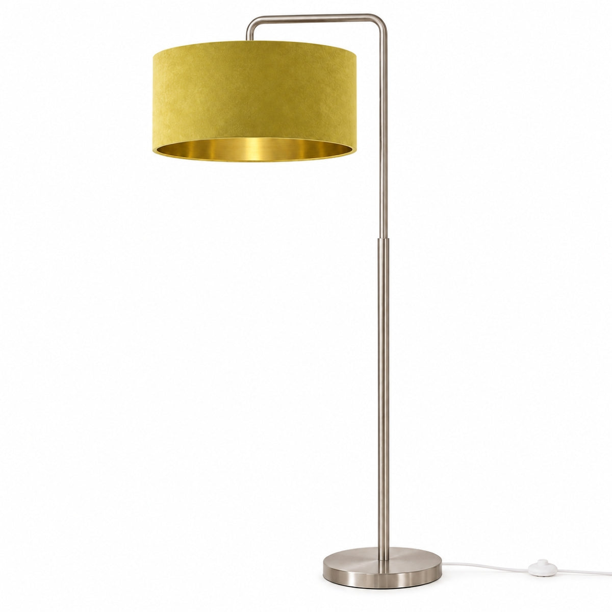 CGC Kyra Brushed Nickel Angled Floor Lamp with Large 45cm Velvet Lampshade