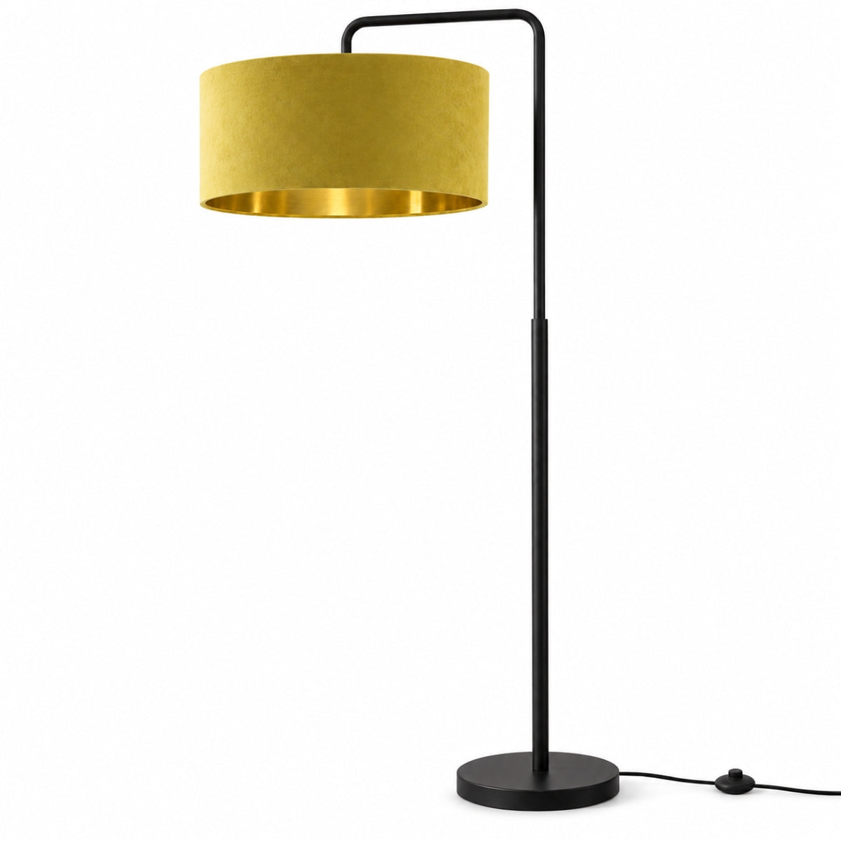 CGC Kyra Black Angled Floor Lamp with Large 45cm Velvet Lampshade
