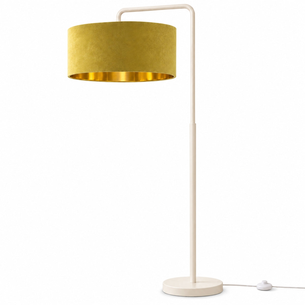 CGC Kyra Cream Angled Floor Lamp with Large 45cm Velvet Lampshade