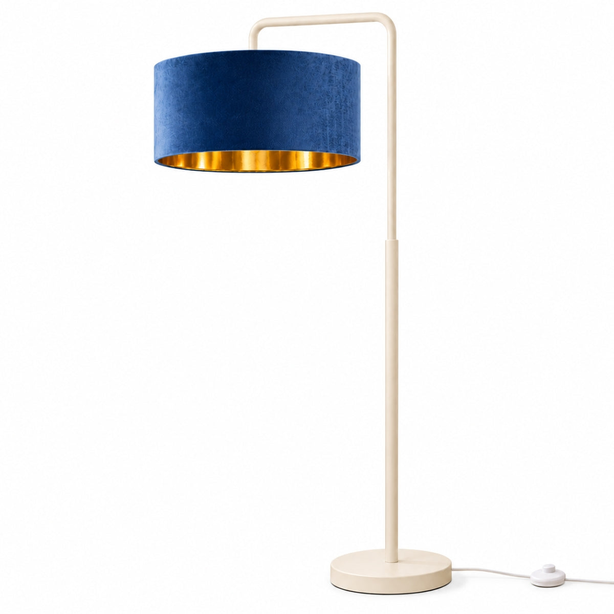 CGC Kyra Cream Angled Floor Lamp with Large 45cm Velvet Lampshade