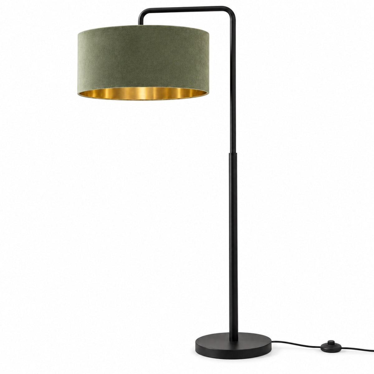 CGC Kyra Black Angled Floor Lamp with Large 45cm Velvet Lampshade
