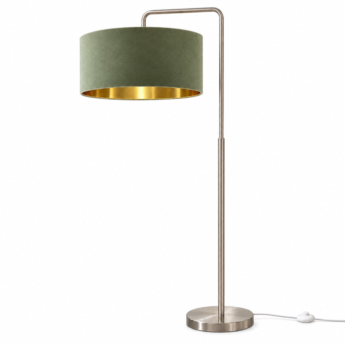 CGC Kyra Brushed Nickel Angled Floor Lamp with Large 45cm Velvet Lampshade