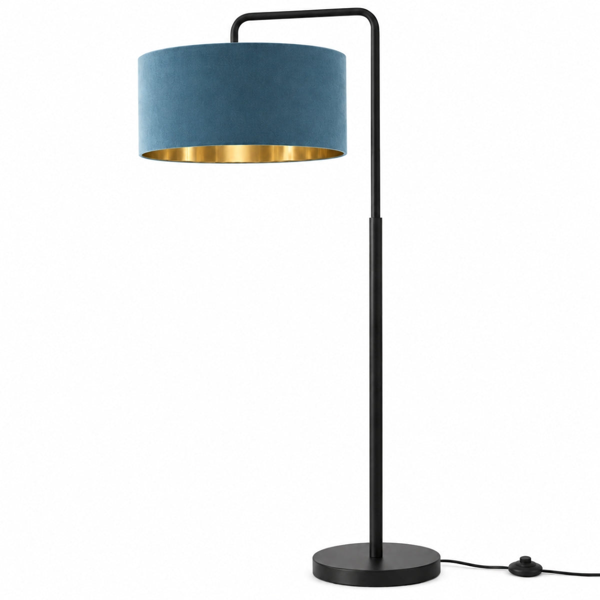 CGC Kyra Black Angled Floor Lamp with Large 45cm Velvet Lampshade