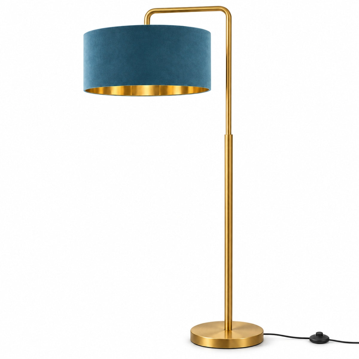 CGC Kyra Brushed Gold Angled Floor Lamp with Large 45cm Velvet Lampshade