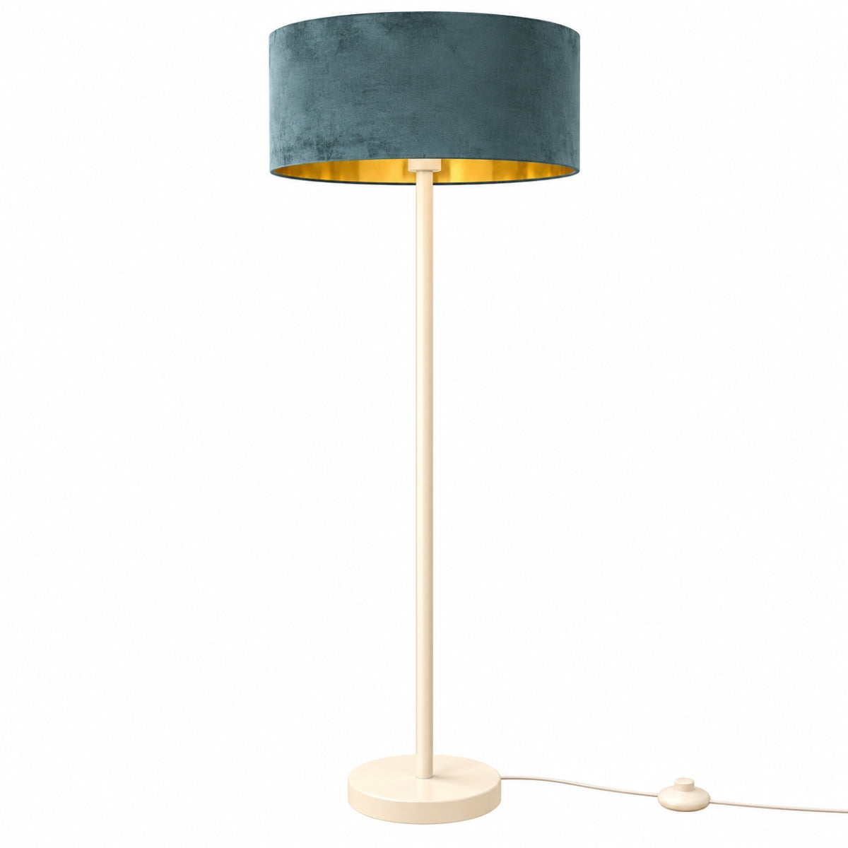 CGC Lena Cream Straight Floor Lamp with 45cm Large Velvet Lampshade