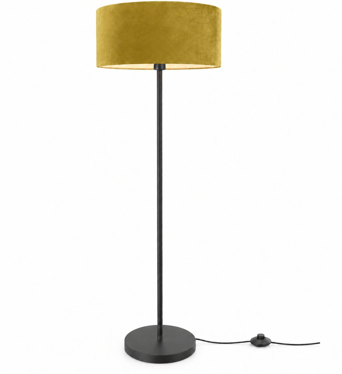 CGC Lena Matt Black Straight Floor Lamp with 45cm Large Velvet Lampshade