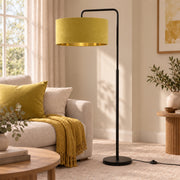 CGC Kyra Black Angled Floor Lamp with Large 45cm Velvet Lampshade