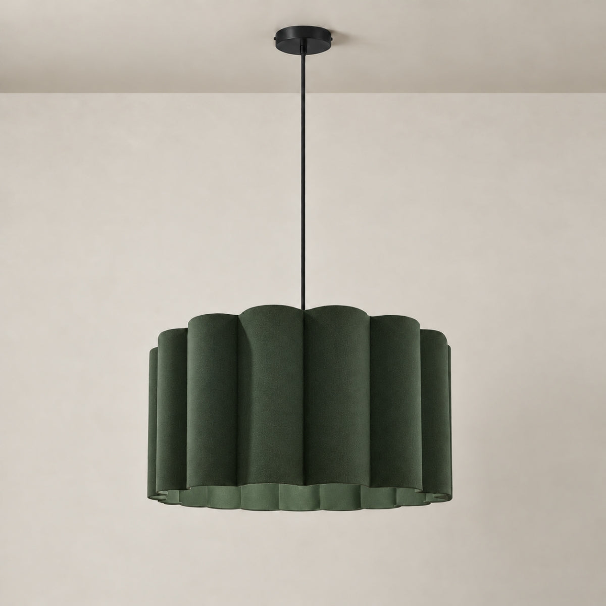 CGC Maria Scalloped Forest Green Drum Lampshade Large 48cm