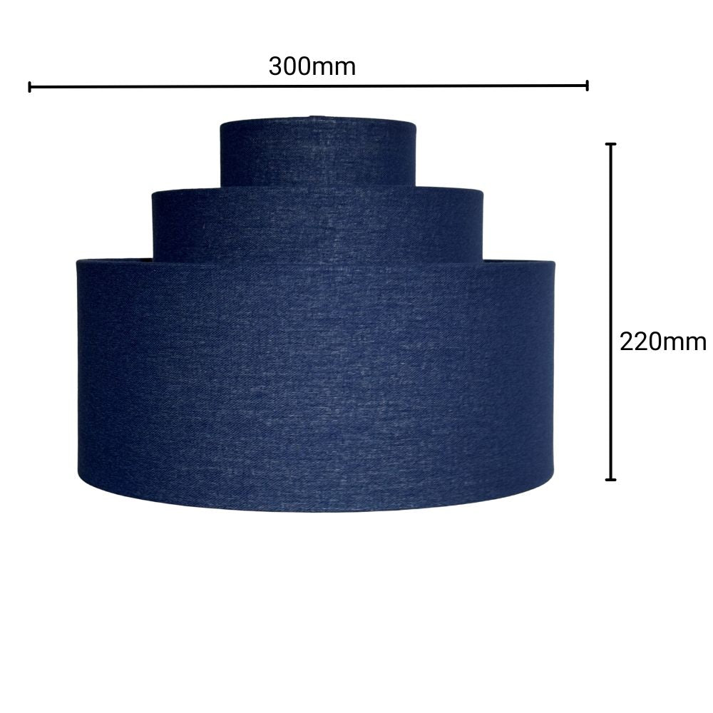 Navy blue cylindrical fabric roll with dimensions on a white background