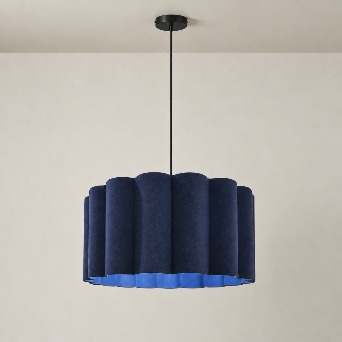 CGC Maria Scalloped Navy Drum Lampshade Large 48cm
