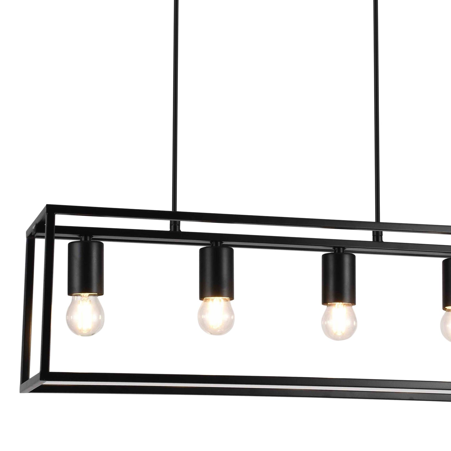 The Molly rectangle ceiling pendant light is a contemporary addition to your home decor. This adjustable black rectangular ceiling pendant light is complimented with 4 light fittings and will add a modern element to any home or commercial property, Would look great positioned over a bar, kitchen island or dining table The adjustable height makes it perfect for any space, helping you customize the lighting to your home or commercial property.