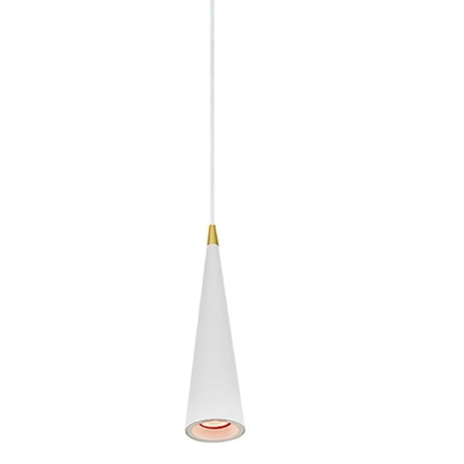 Our Evi pendant light is a stylish addition suitable for every room, its white metal cone shape with contrasting gold and braided matching white cable creates a beautiful feature on any ceiling. The pendant looks great over kitchen islands or hung as a multiple especially in industrial and modern interiors.