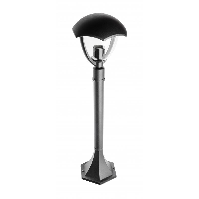 Black outdoor lamp with adjustable head on a white background