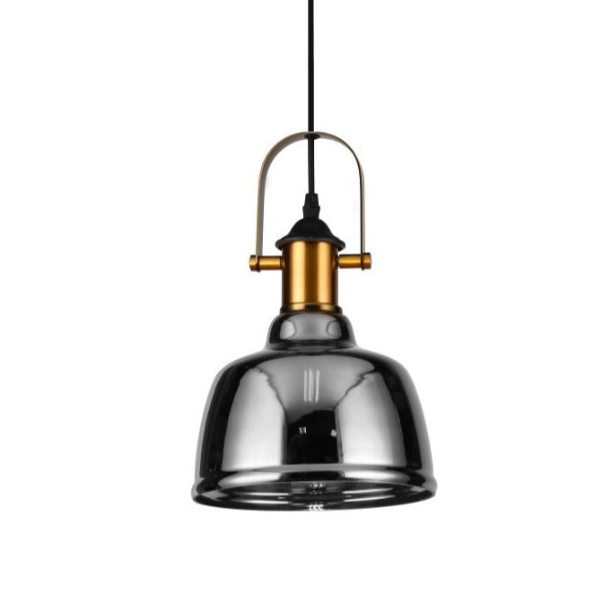 CGC TOBY Industrial Grey Smoked Glass Pendant Light with Brass Fitting