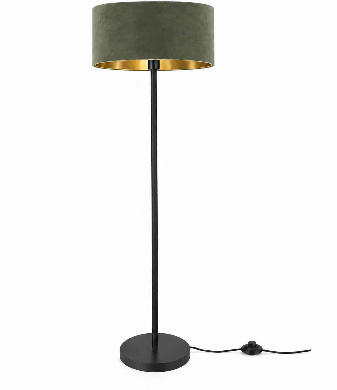 CGC Lena Matt Black Straight Floor Lamp with 45cm Large Velvet Lampshade