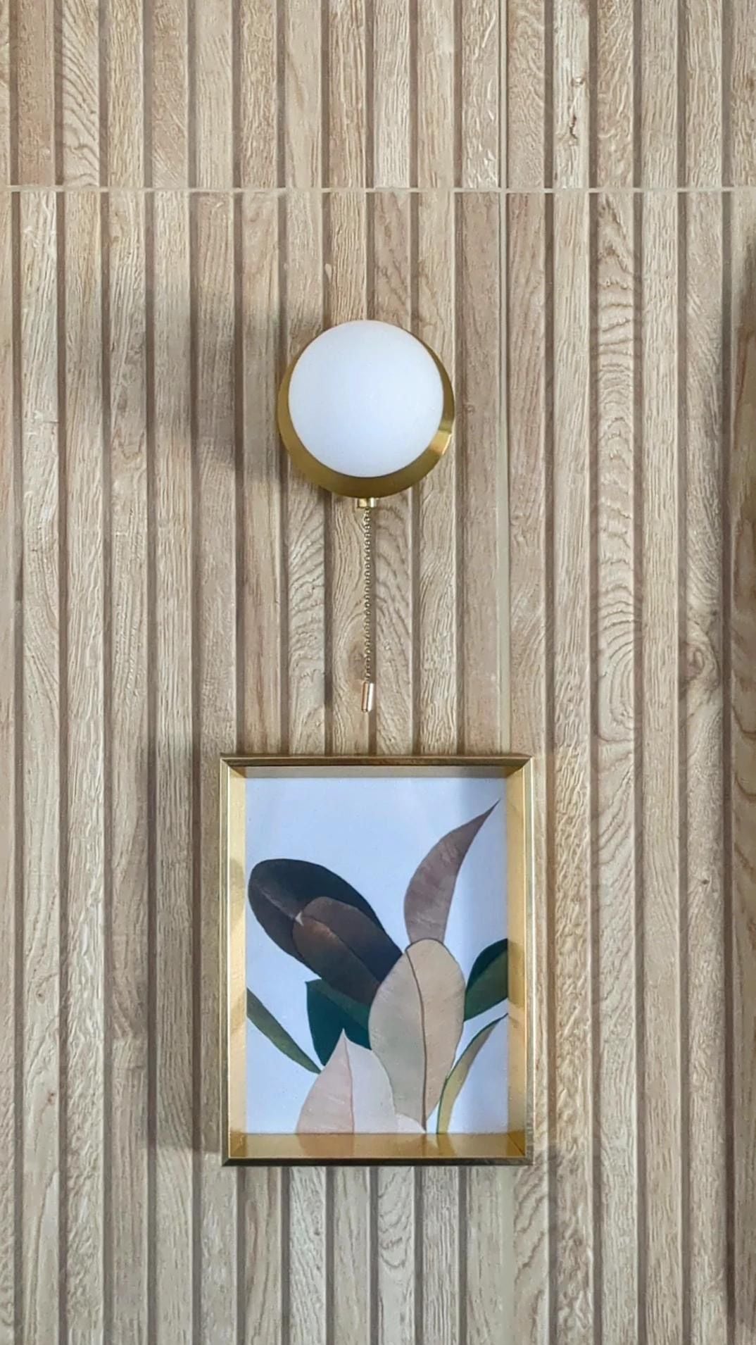 CGC MACIE Satin Gold & White Opal Globe LED Rechargeable Magnetic USB Reading Bedside Wall Light Pull Cord Switch