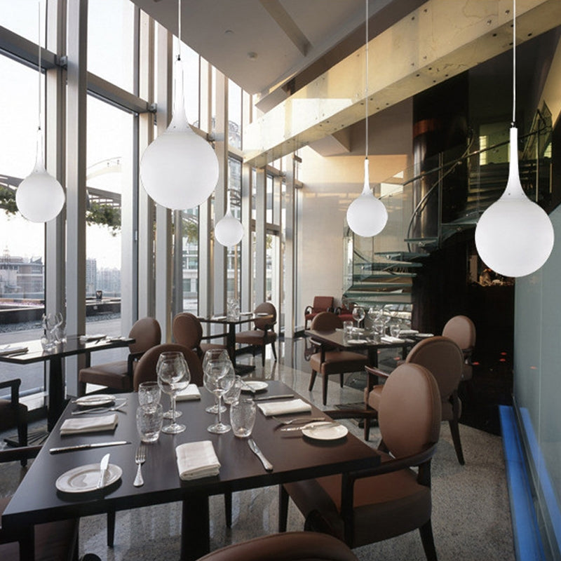 CGC PEARL White Suspended Ceiling Pendant Light with Pearl White Round Globe