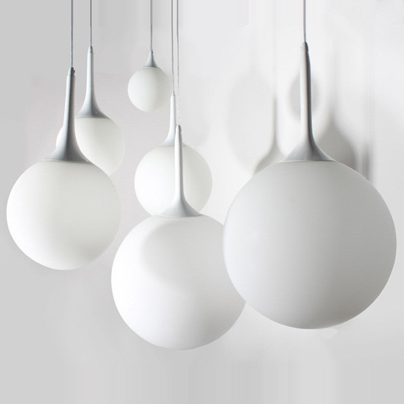 CGC PEARL White Suspended Ceiling Pendant Light with Pearl White Round Globe