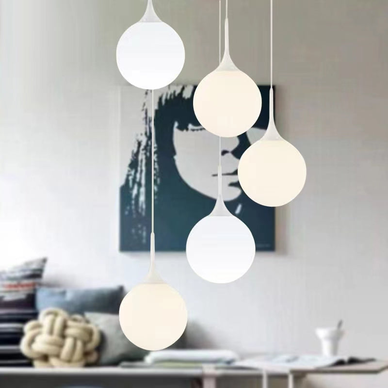 CGC PEARL White Suspended Ceiling Pendant Light with Pearl White Round Globe