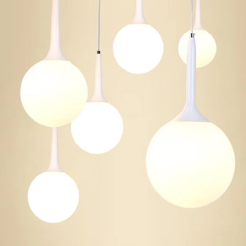 CGC PEARL White Suspended Ceiling Pendant Light with Pearl White Round Globe