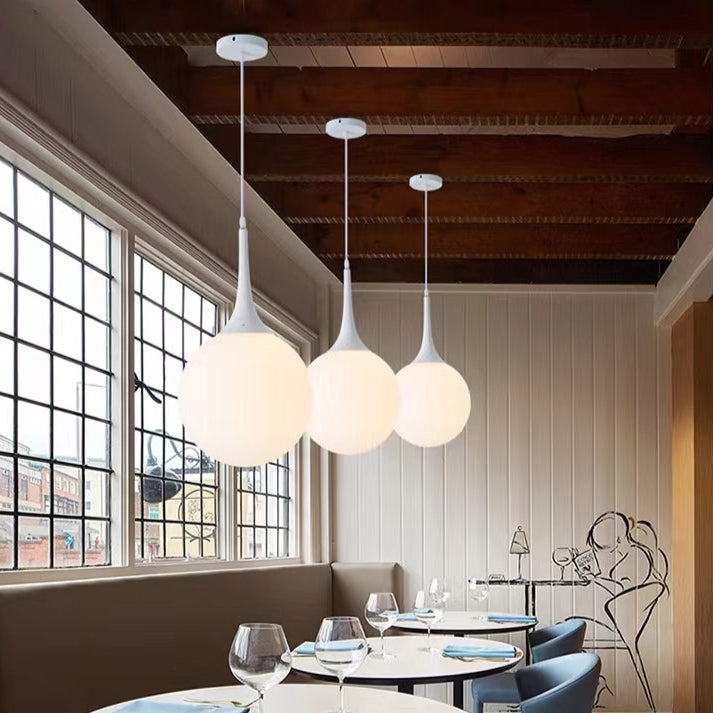 CGC PEARL White Suspended Ceiling Pendant Light with Pearl White Round Globe