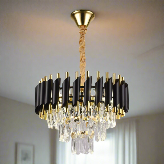 CGC LEOLA Black and Gold Crystal adjustable ceiling light pendant