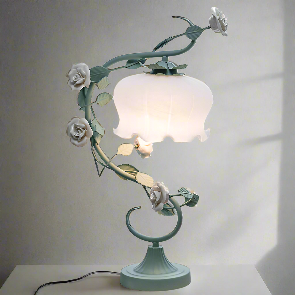 CGC ROSIE Green Vine and Rose Table Lamp