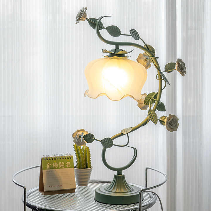 CGC ROSIE Green Vine and Rose Table Lamp