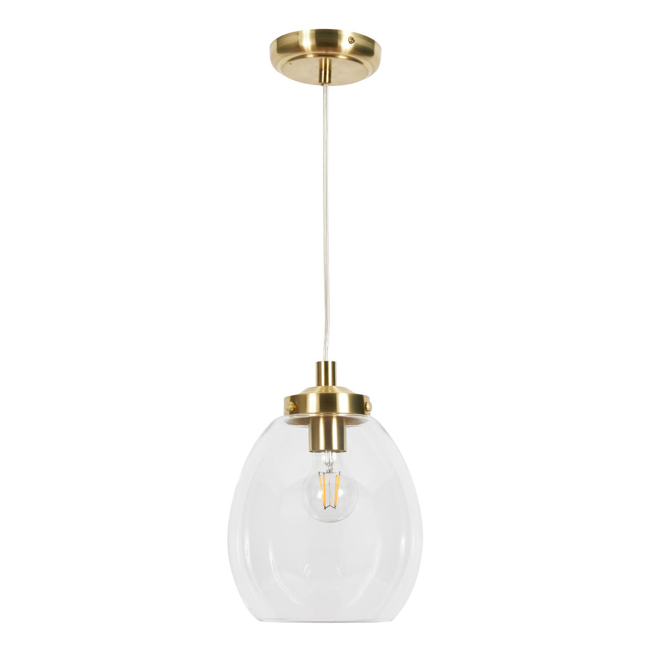 CGC AMELIA Clear Glass Lampshade E27 Pendant Cord with Satin Brass Base IP44 Suitable For Bathrooms