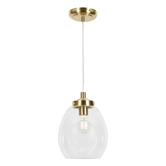 CGC AMELIA Clear Glass Lampshade E27 Pendant Cord with Satin Brass Base IP44 Suitable For Bathrooms