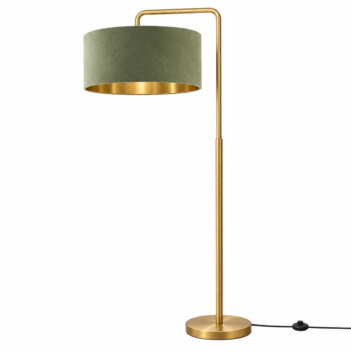 CGC Kyra Brushed Gold Angled Floor Lamp with Large 45cm Velvet Lampshade