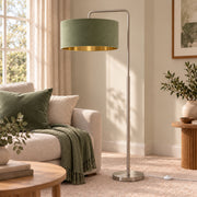 CGC Kyra Brushed Nickel Angled Floor Lamp with Large 45cm Velvet Lampshade