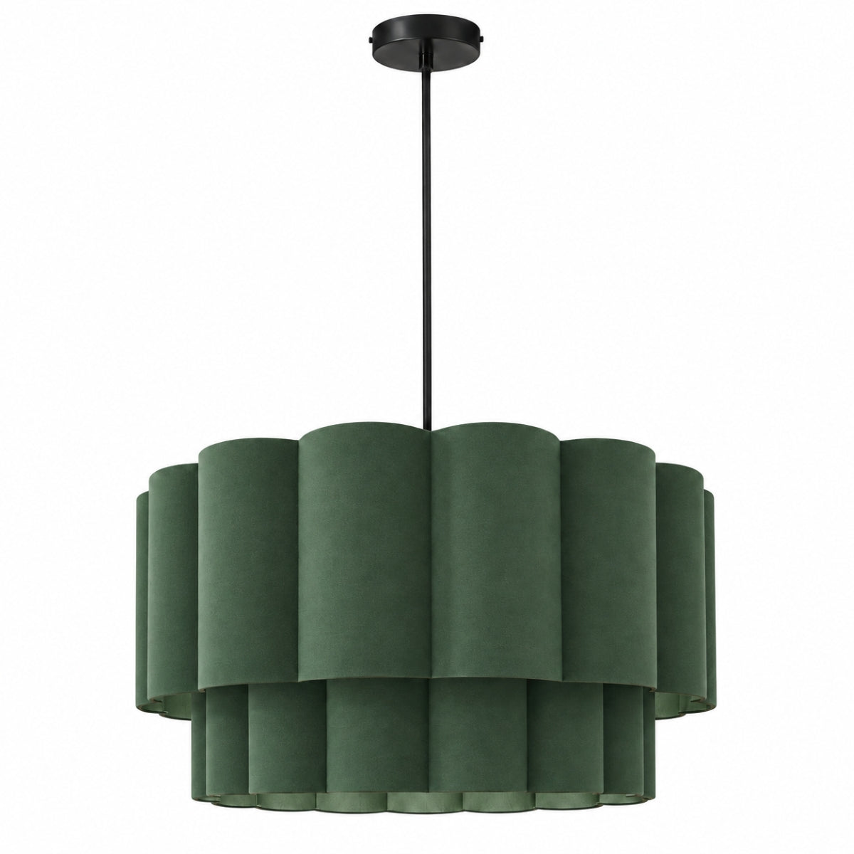 CGC Selina Scalloped Two Tier Forest Green Drum Lampshade Large 48cm