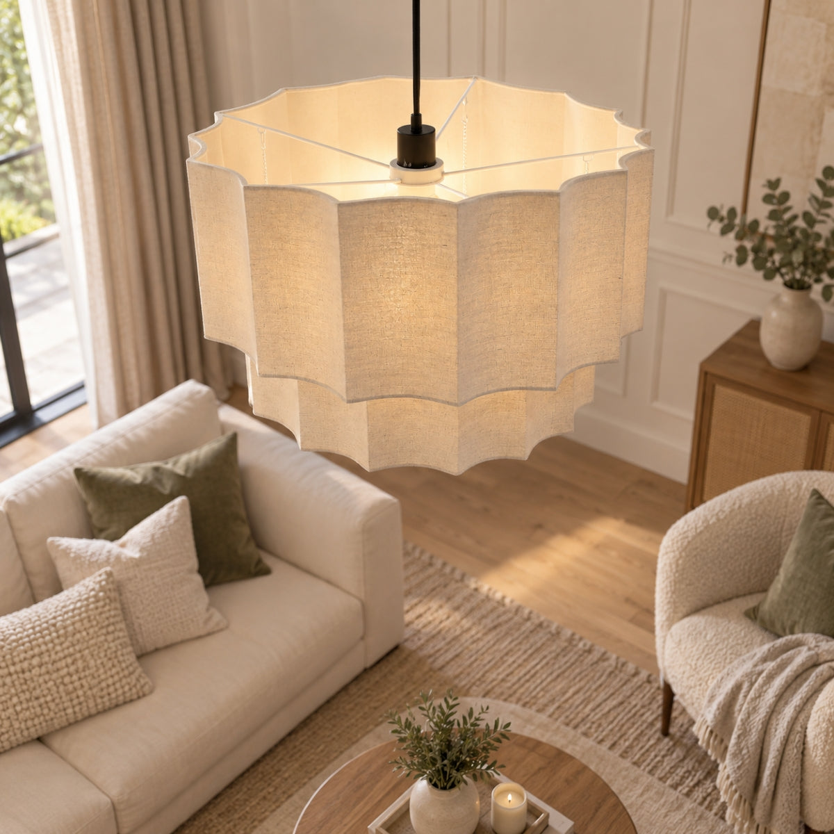 CGC Catalina Extra Large 52cm Oatmeal Linen Two Tier Inverted Scallop Lampshade