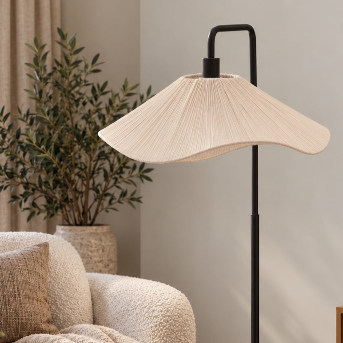 CGC Kyra Black Angled Floor Lamp with Large Faux Silk 60cm Lampshade