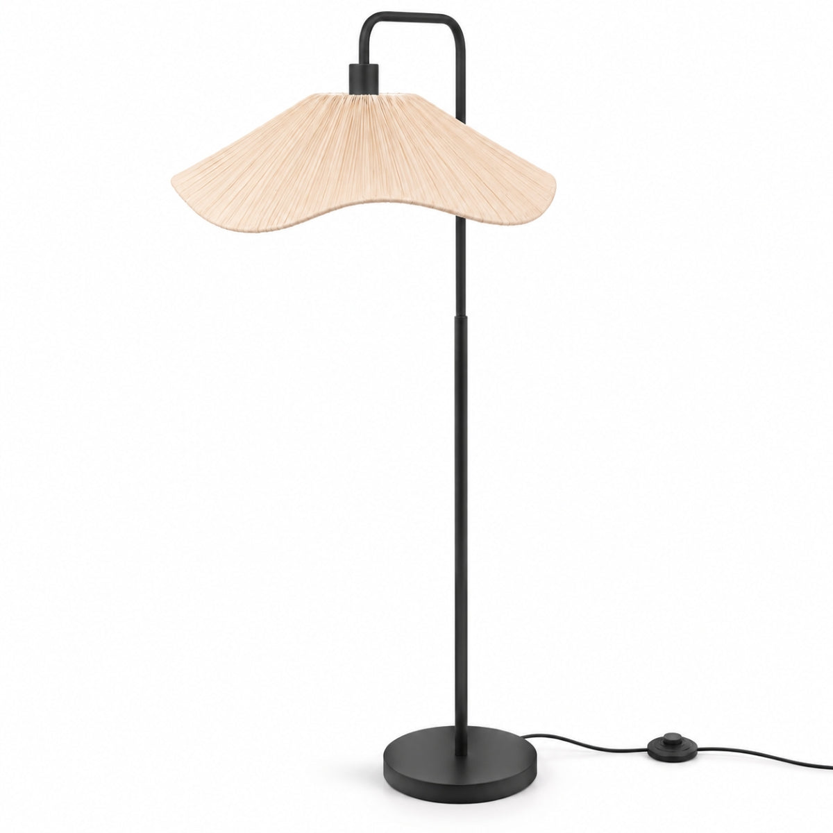 CGC Kyra Black Angled Floor Lamp with Large Faux Silk 60cm Lampshade