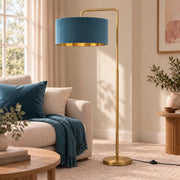 CGC Kyra Brushed Gold Angled Floor Lamp with Large 45cm Velvet Lampshade
