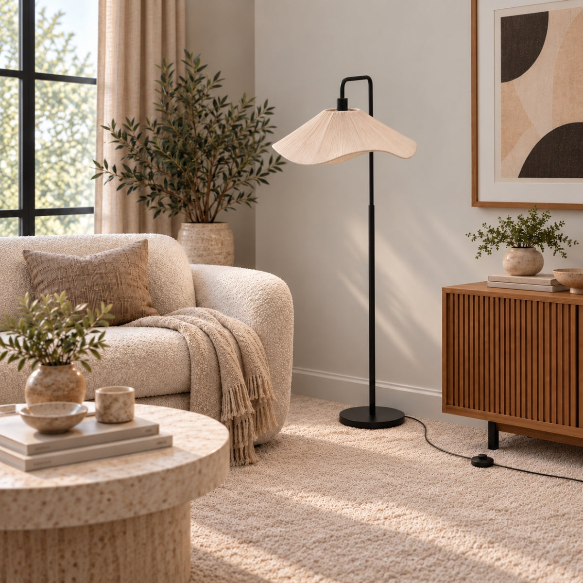 CGC Kyra Black Angled Floor Lamp with Large Faux Silk 60cm Lampshade