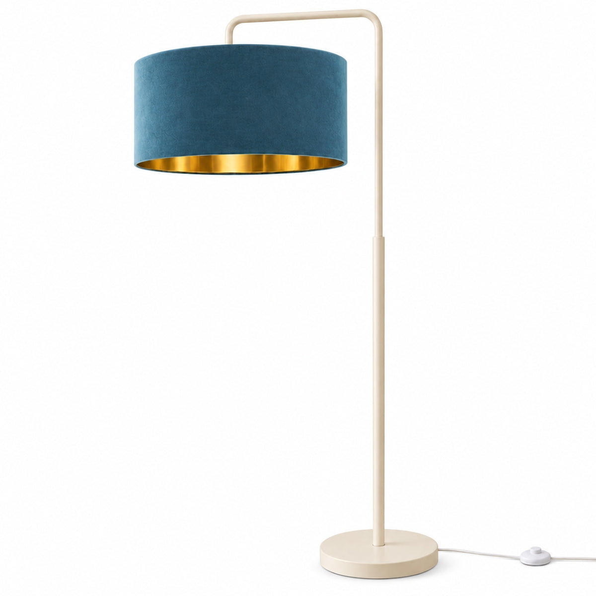 CGC Kyra Cream Angled Floor Lamp with Large 45cm Velvet Lampshade