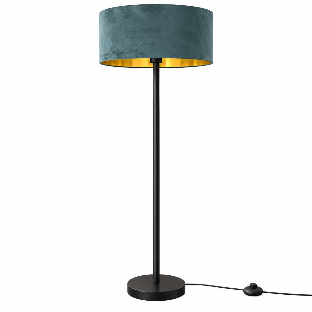 CGC Lena Matt Black Straight Floor Lamp with 45cm Large Velvet Lampshade