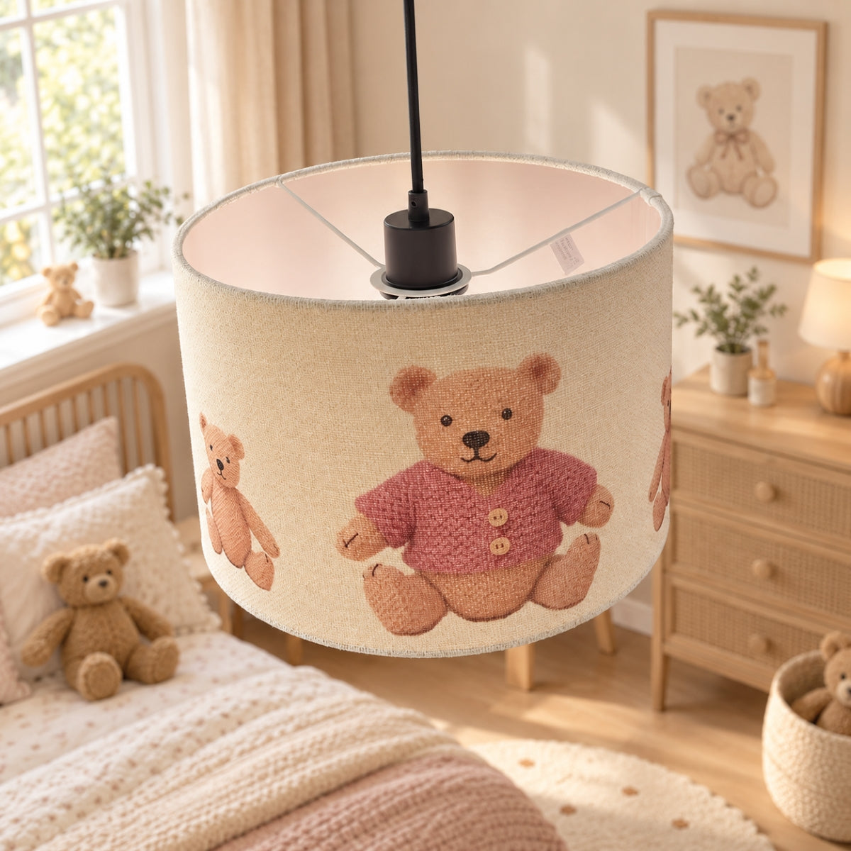 CGC BLAKE 30cm Oatmeal Linen Pink Teddy Bear Childrens Lamp Shade