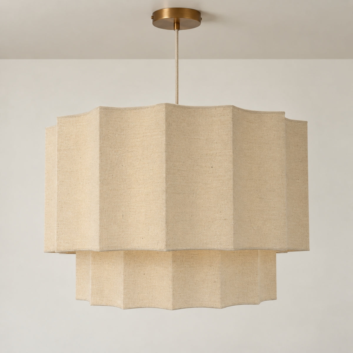 CGC Catalina Extra Large 52cm Oatmeal Linen Two Tier Inverted Scallop Lampshade