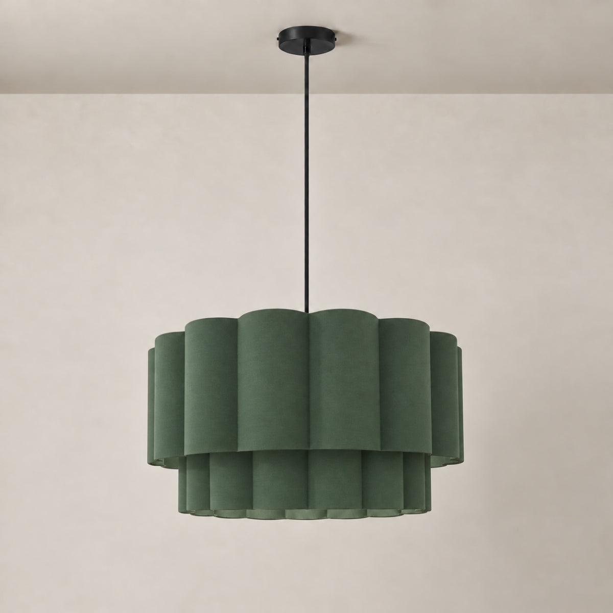 CGC Selina Scalloped Two Tier Forest Green Drum Lampshade Large 48cm