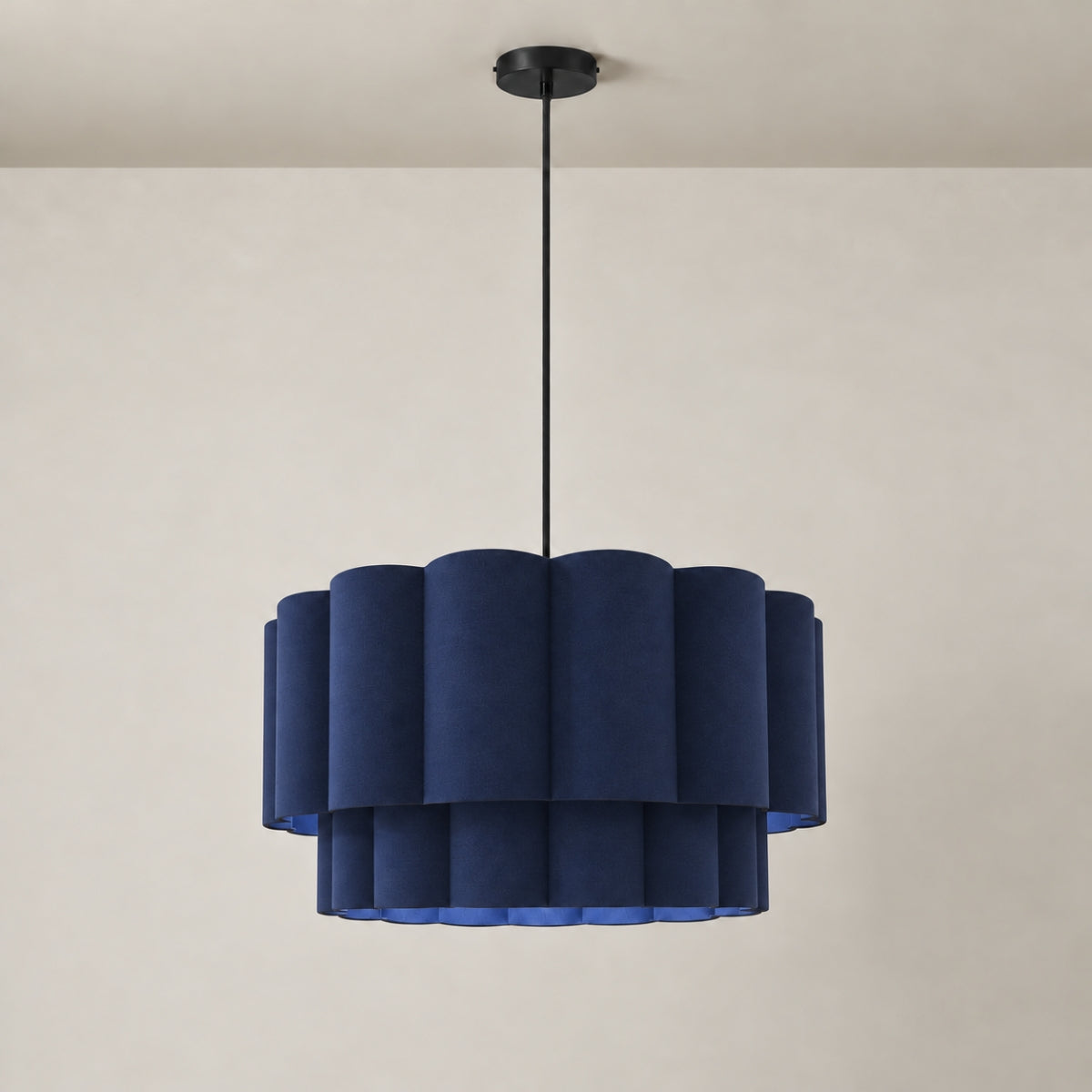 CGC Selina Scalloped Two Tier Navy Drum Lampshade Large 48cm