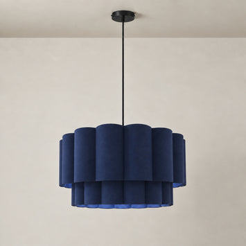 CGC Selina Scalloped Two Tier Navy Drum Lampshade Large 48cm