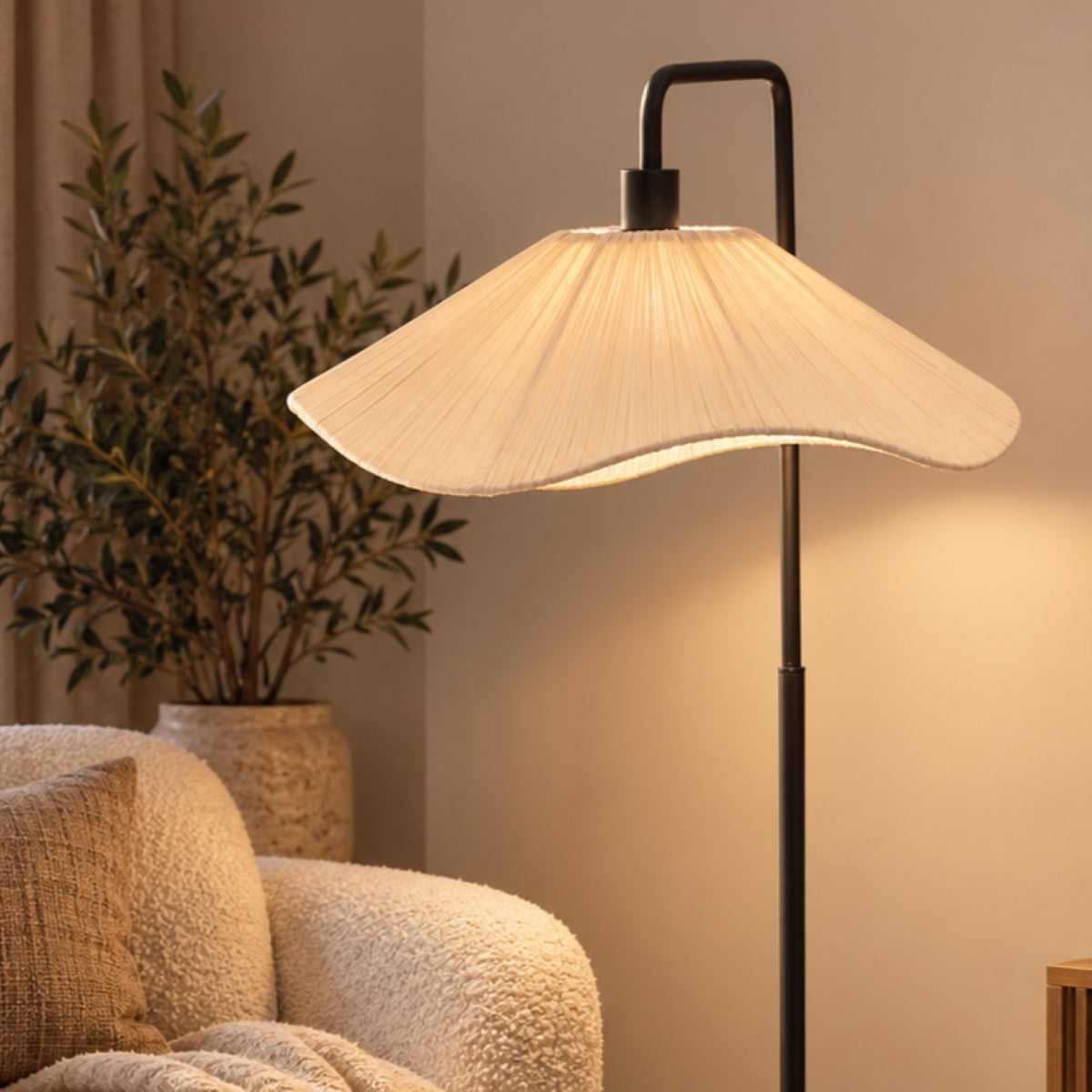 CGC Kyra Black Angled Floor Lamp with Large Faux Silk 60cm Lampshade