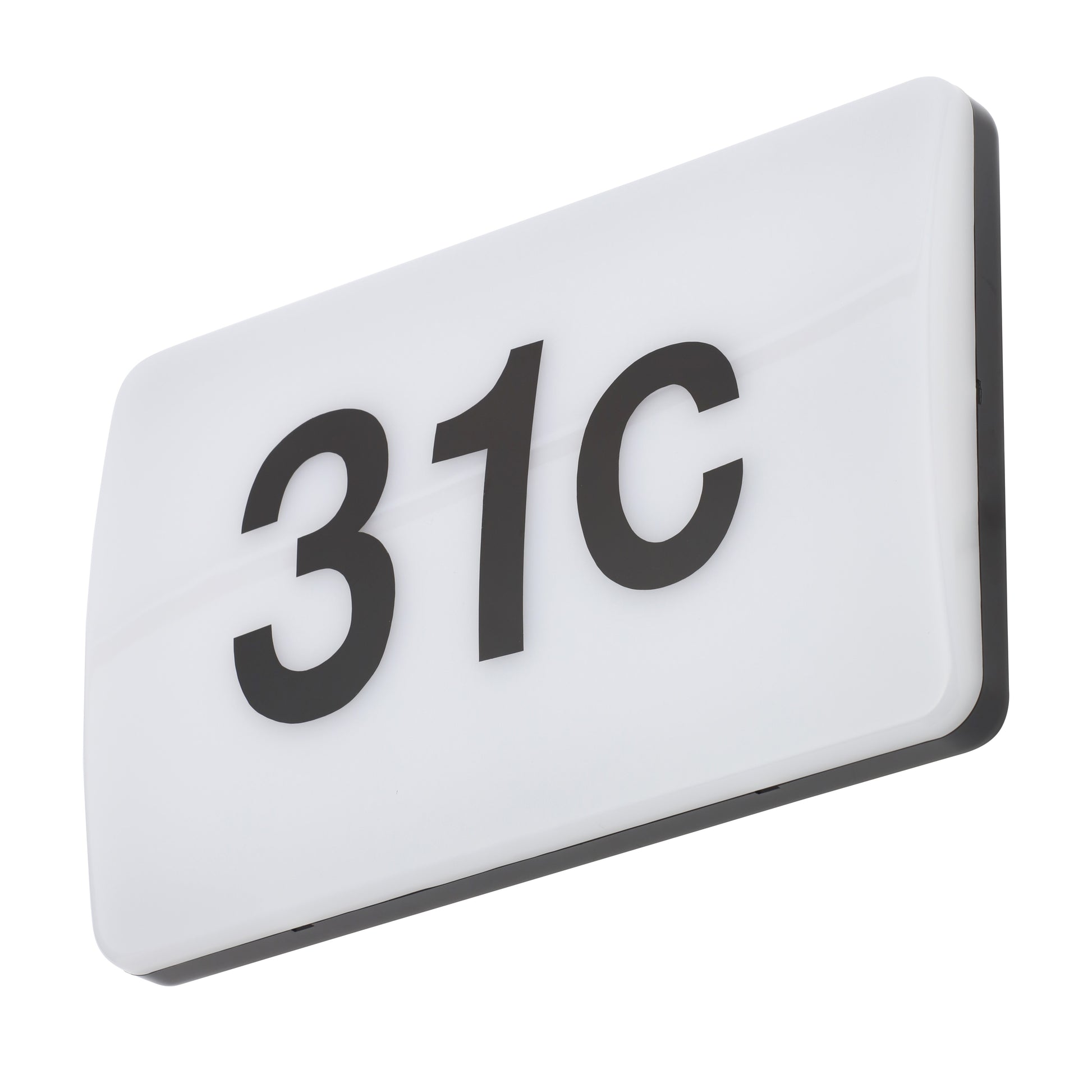White rectangular sign with black text '31C' on a white background