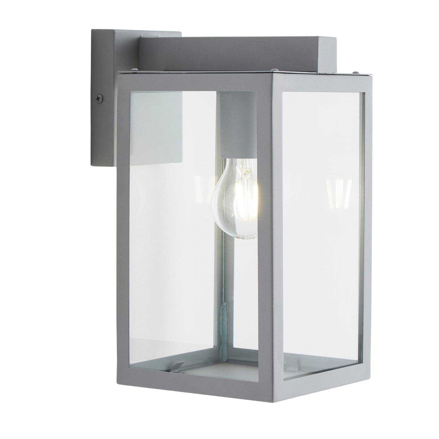A modern take on a traditional design outdoor wall light perfect for adding style and security The traditional front-door lantern has had a modern make over in the form of our Archie  outdoor wall light with its square silver stainless steel construction with a silver finish and completed with clear glass windows this light this is sure to add an statement to any wall. 