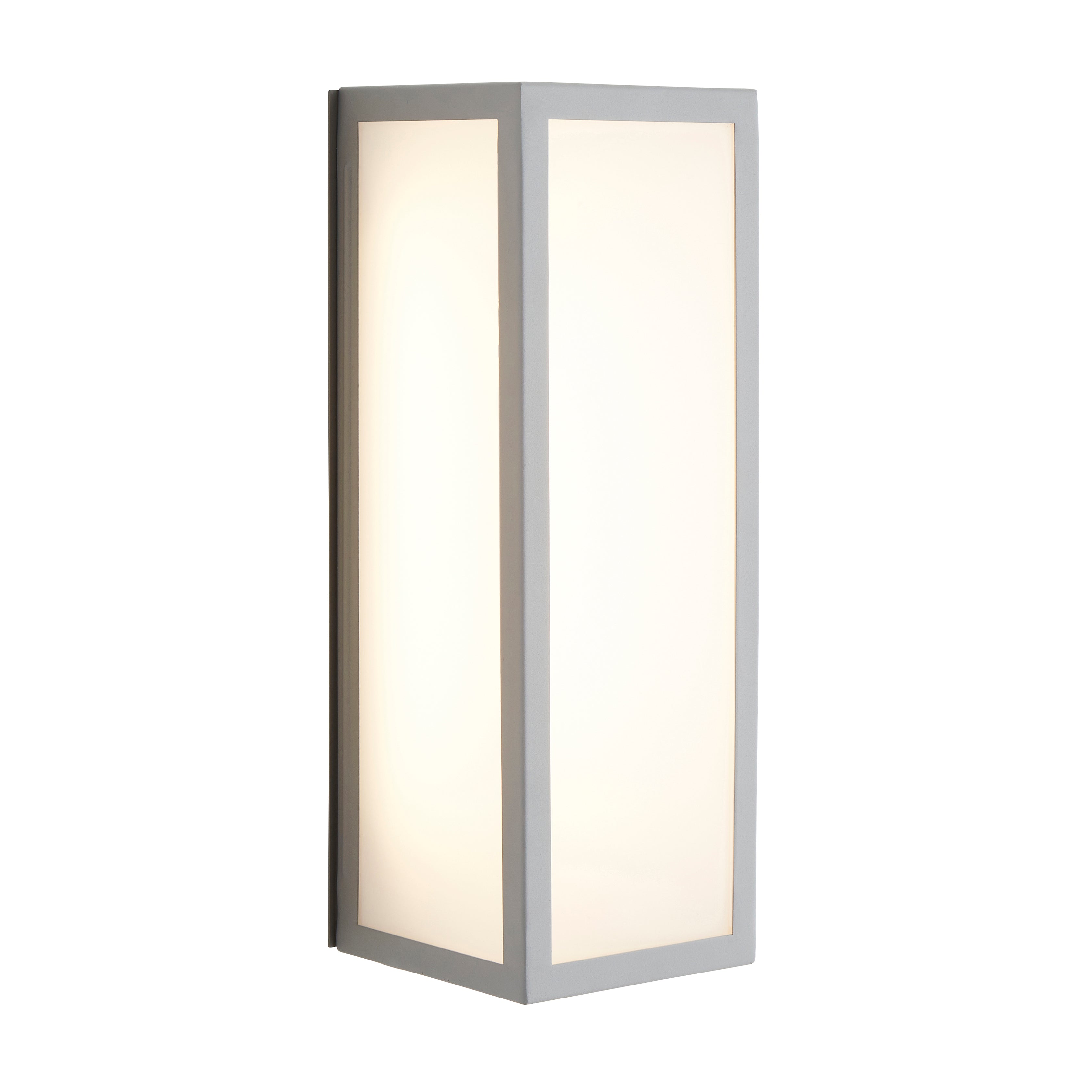 A modern take on a traditional design outdoor wall light perfect for adding style and security The traditional front-door lantern has had a modern make over in the form of our Harri  outdoor wall light with its square silver stainless steel construction and completed with opal polycarbonate windows this light this is sure to add an statement to any wall. 