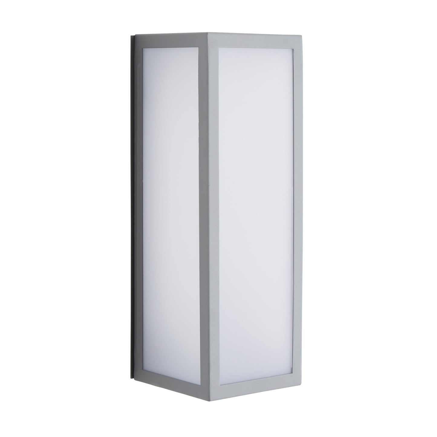 A modern take on a traditional design outdoor wall light perfect for adding style and security The traditional front-door lantern has had a modern make over in the form of our Harri  outdoor wall light with its square silver stainless steel construction and completed with opal polycarbonate windows this light this is sure to add an statement to any wall. 